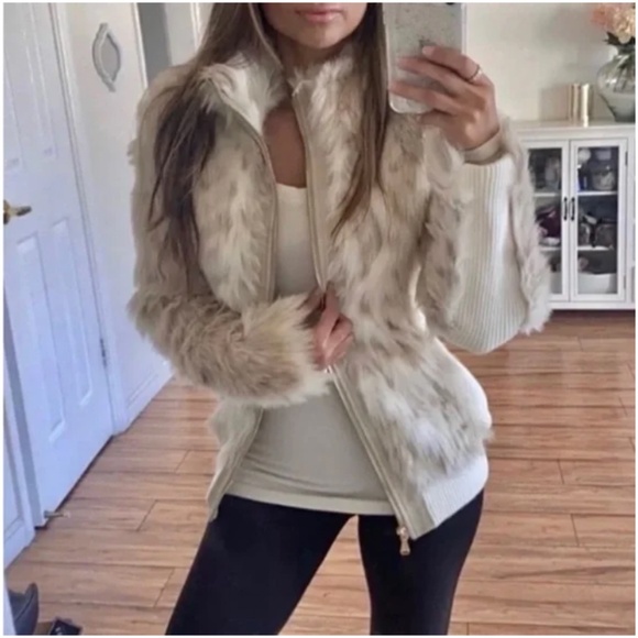 🪞 NEW guess stunning knit coat with faux fur collar luxe jacket - Picture 1 of 9